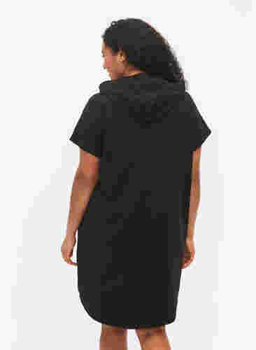 Kortærmet sweatkjole med hætte, Black, Model image number 1