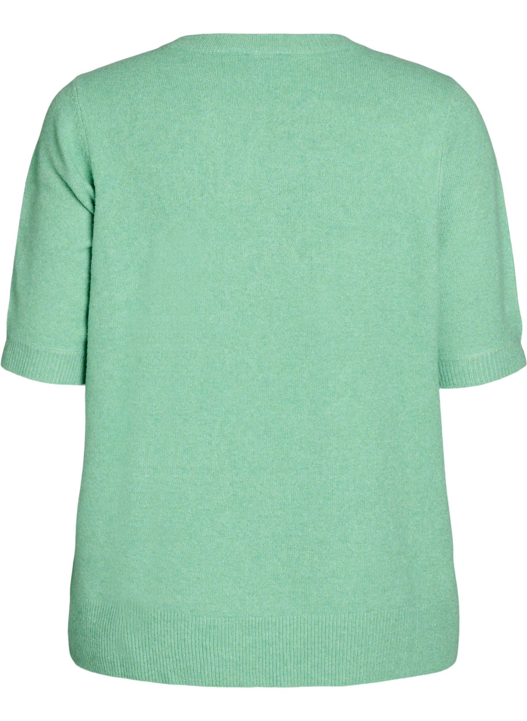 Zizzi Strikbluse med korte &aelig;rmer, Gr&oslash;n, Packshot image number 1