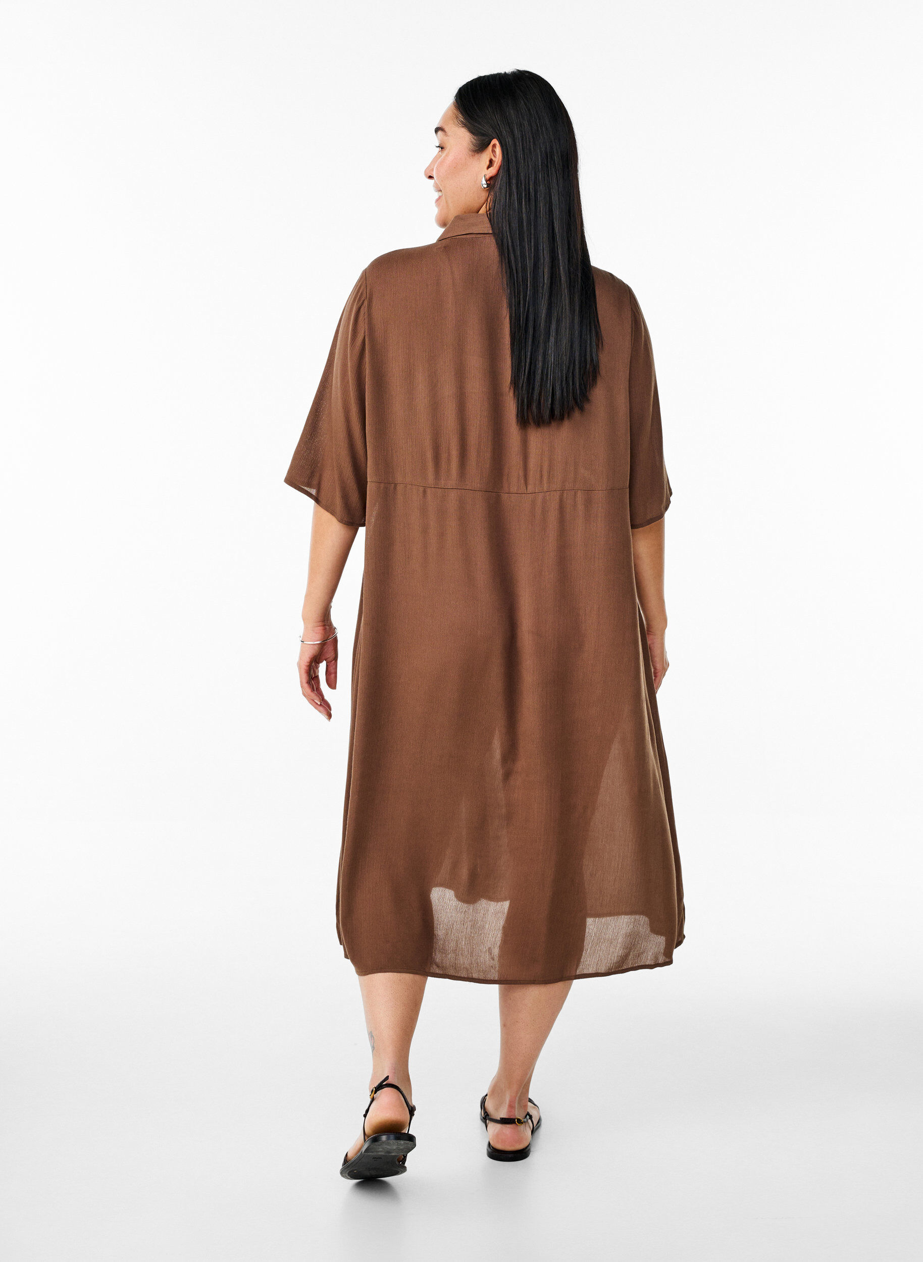 Zizzi Midilang skjortekjole med korte &aelig;rmer, Gr&oslash;n, Model image number 2