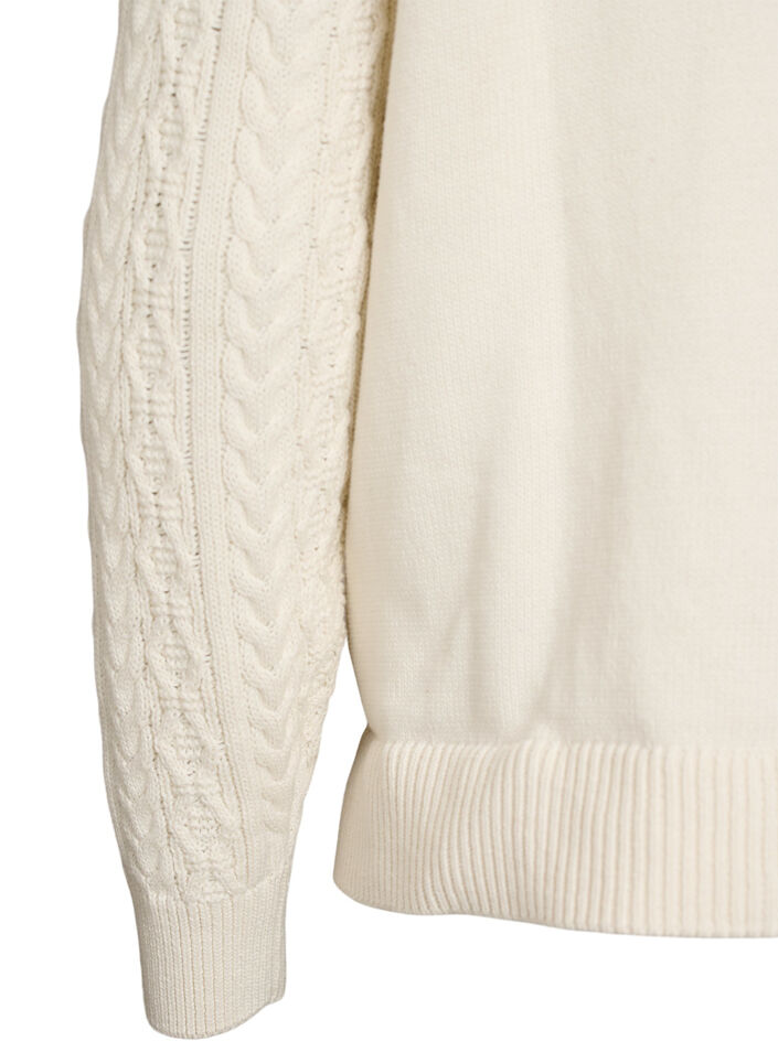 Strikbluse med kabelm&oslash;nster og broderede blomster, Hvid, Packshot image number 3