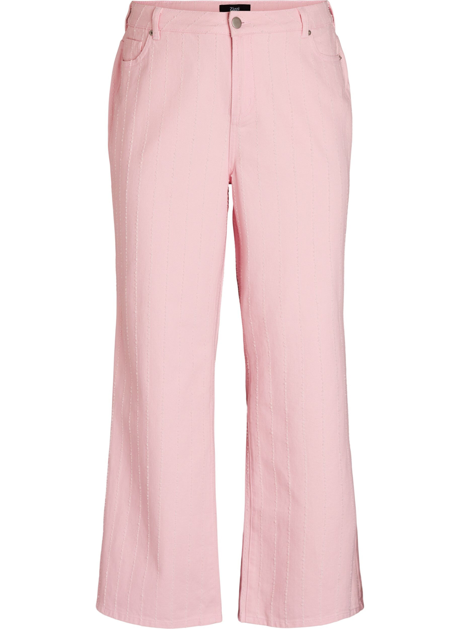 Myra jeans i farvet denim med wide fit og teksturm&oslash;nster