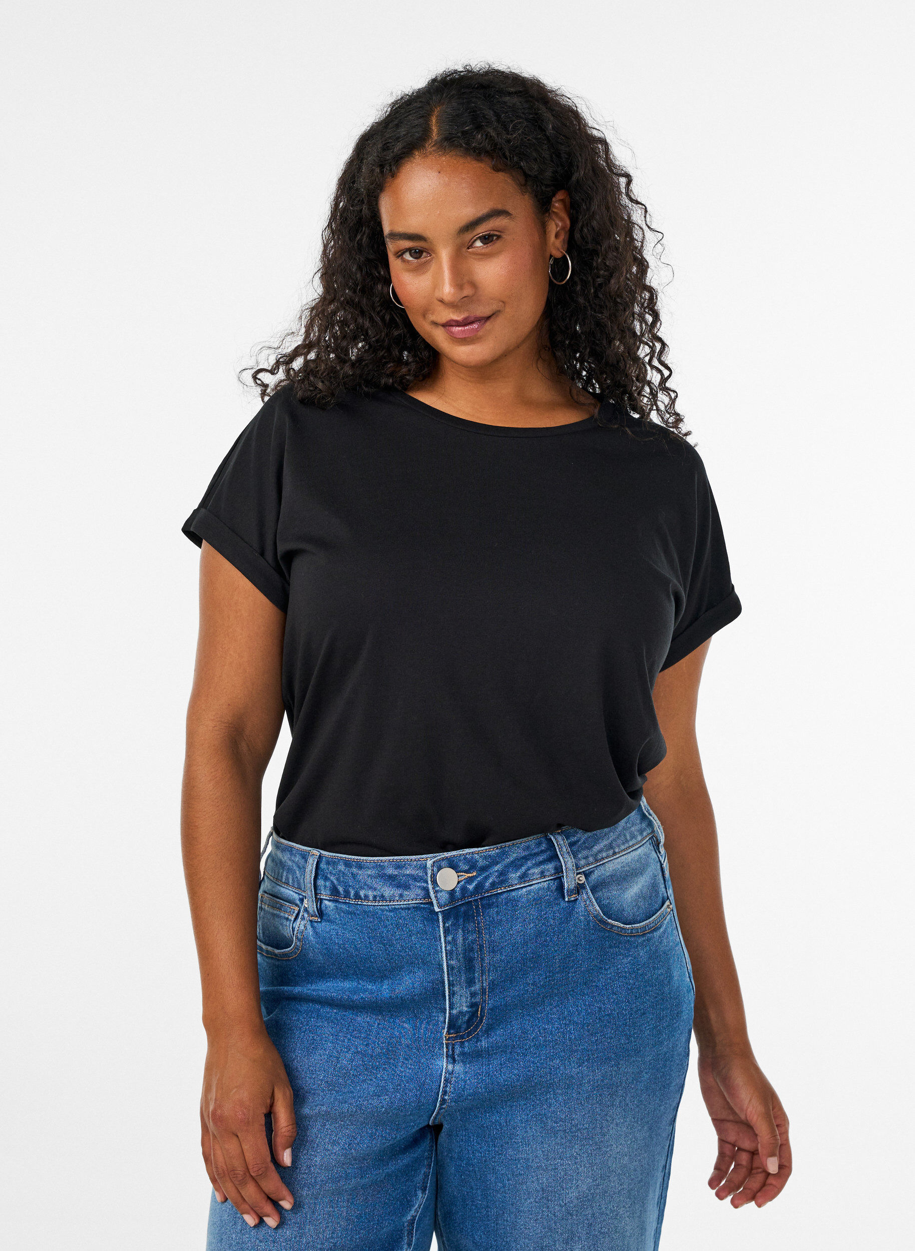 Zizzi2-pak kort&aelig;rmet t-shirts, Sort, Model image number 0