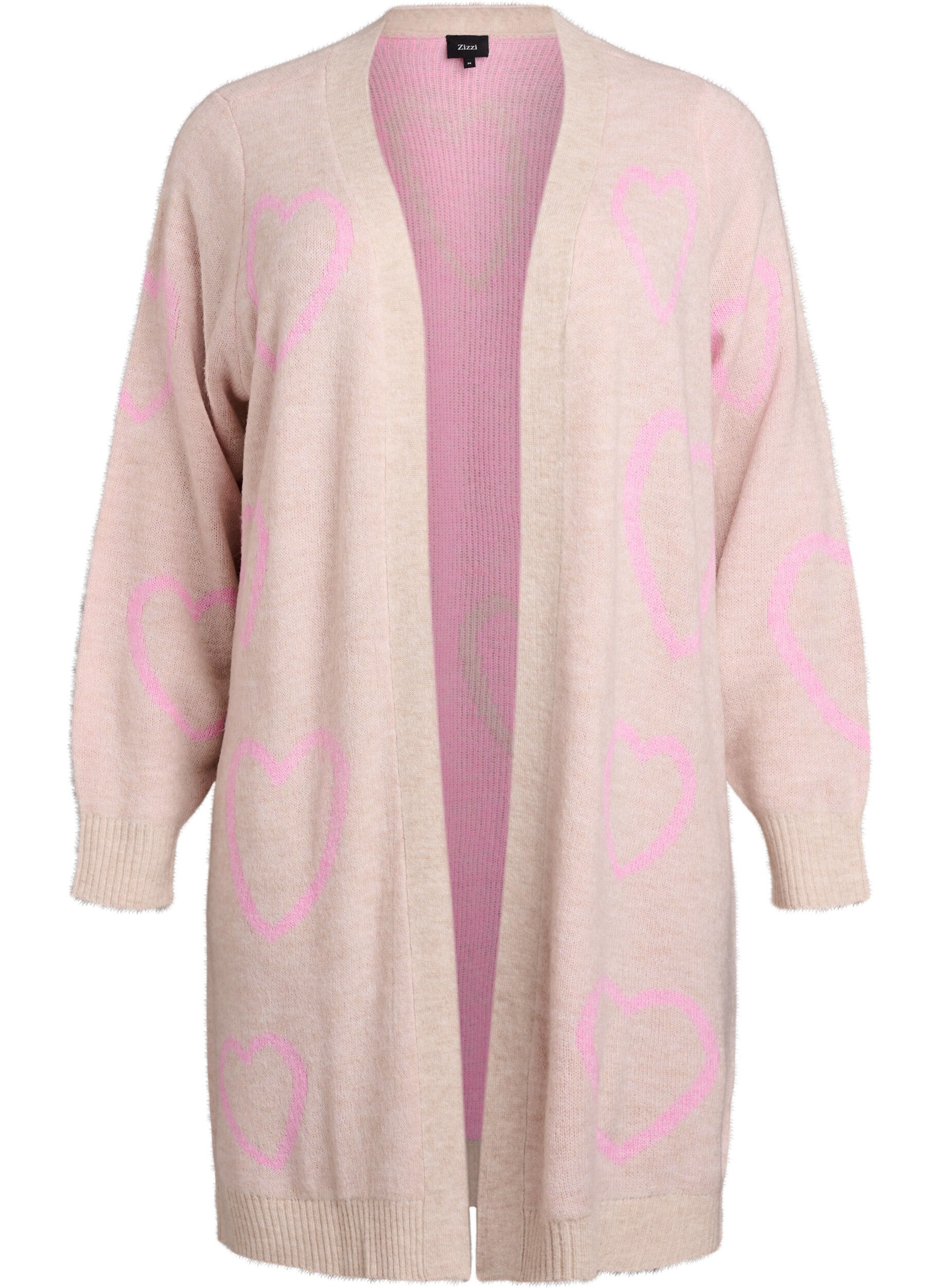 Lang cardigan med tone-i-tone hjerter