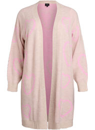 Lang cardigan med tone-i-tone hjerter, Beige