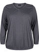 Meleret bluse med lange ærmer og v-hals, Dark Grey Melange, Packshot image number 0