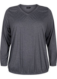 Meleret bluse med lange ærmer og v-hals, Dark Grey Melange