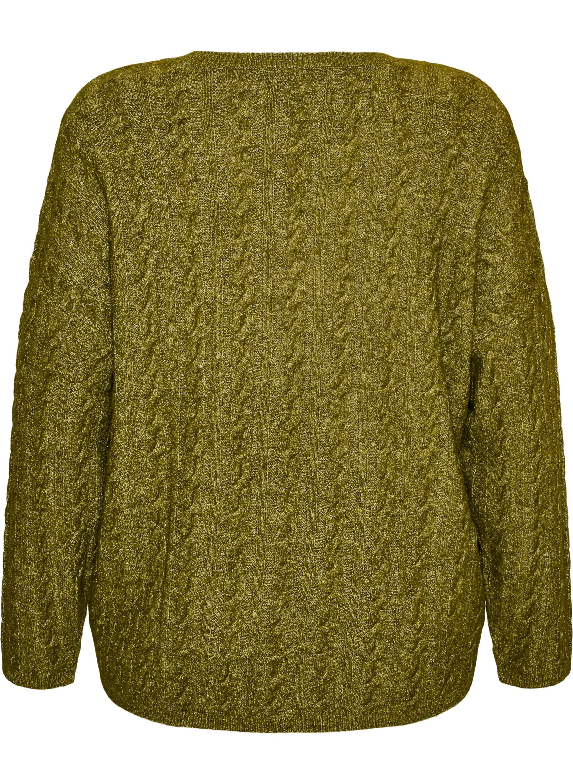 ZizziStrikbluse med kabelstrik og V-udsk&aelig;ring, Gr&oslash;n, Packshot image number 1