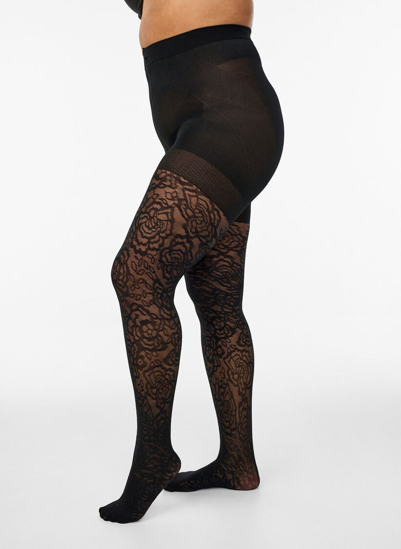 70 denier push-up str&oslash;mpebukser med rosem&oslash;nster, Sort, Model image number 0