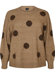 Strikbluse med prikket m&oslash;nster, Brun