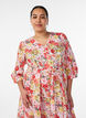 Blomstret midikjole med broderie anglaise og bindeb&aring;nd, Lyser&oslash;d, Model image number 2