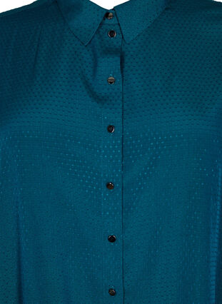 Kortærmet skjortekjole med prikket struktur, Deep Teal, Packshot image number 2