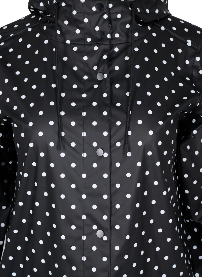 Prikket regnjakke med hætte, Black W/White Dot, Packshot image number 2