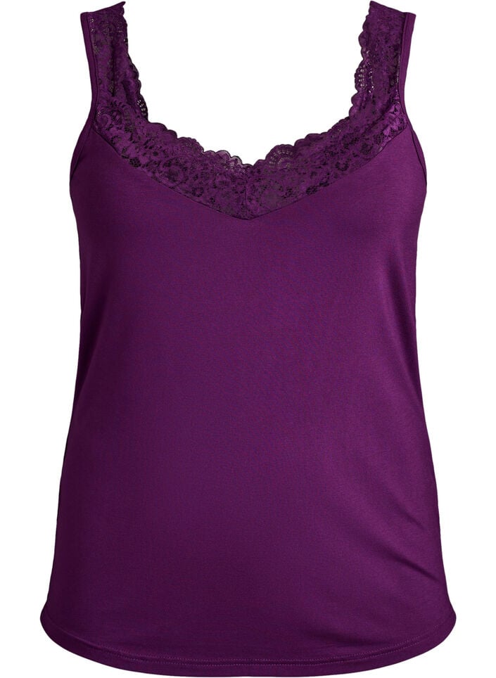 Viskose top med blondekant, Lilla, Packshot image number 0