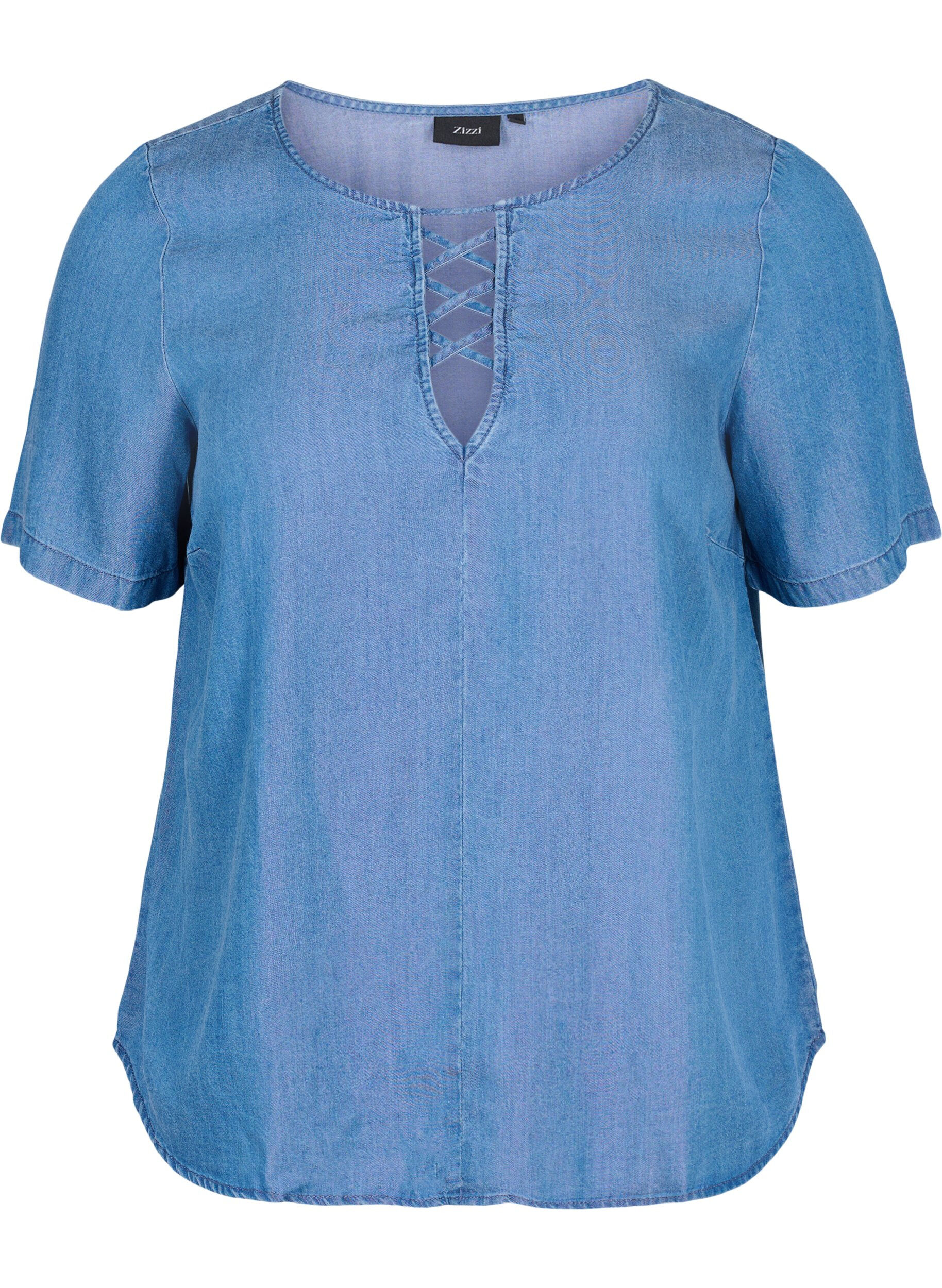 Zizzi Kort&aelig;rmet bluse i lyocell (TENCEL&trade;), Blue denim, Packshot image number 0
