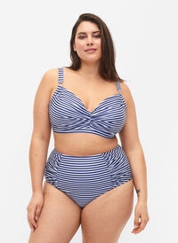 Stribet bikinitrusse med høj talje, Blue Striped, Model