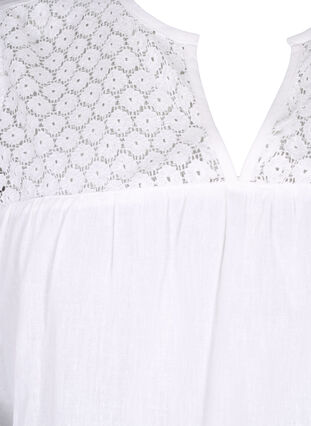 Kjole i bomuldsmix med hør og crochetdetalje, Bright White, Packshot image number 2