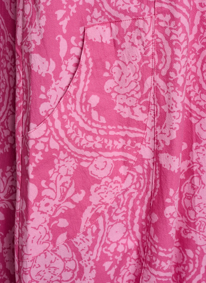 Kort&aelig;rmet bomuldskjole med print, Lyser&oslash;d, Packshot image number 3