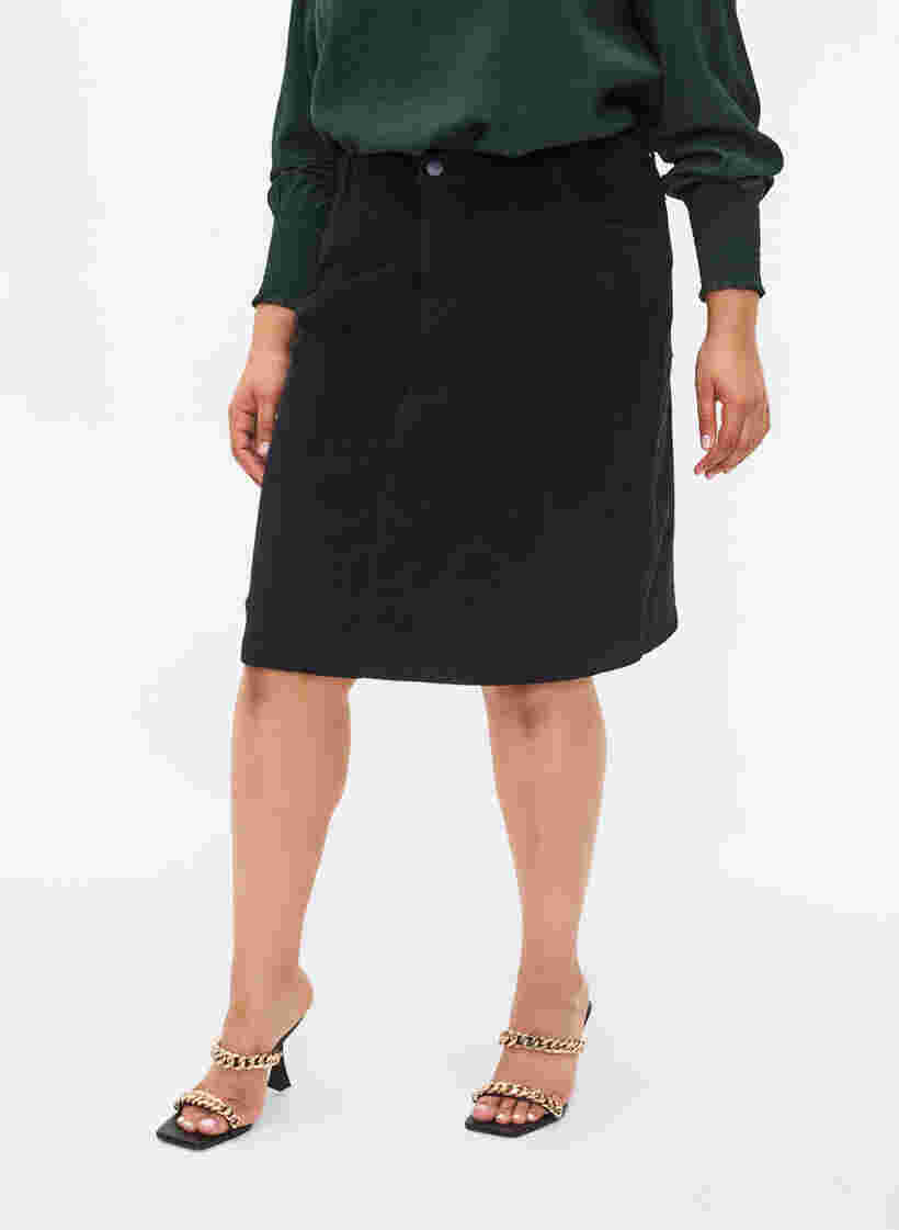 Bomulds nederdel i fløjl, Black, Model image number 2