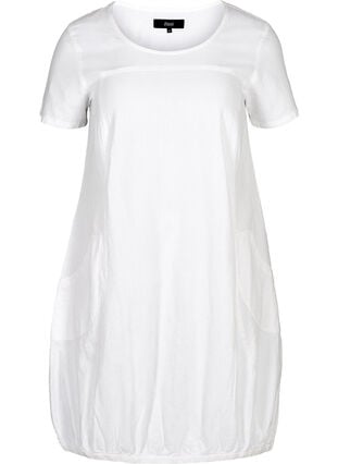 Kortærmet kjole i bomuld, White, Packshot image number 0