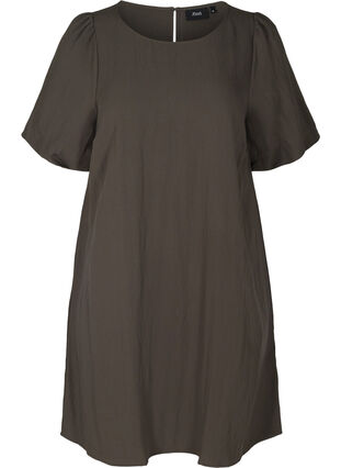 Kortærmet viskose kjole med a-form , Kaki, Packshot image number 0