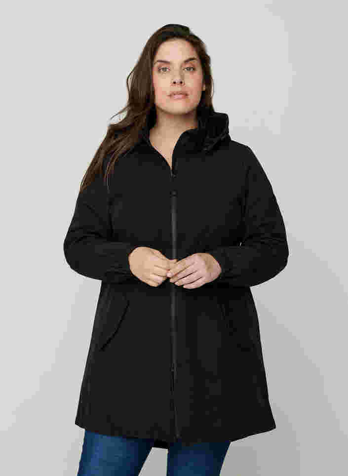 Softshell jakke med hætte, Black solid, Model image number 0