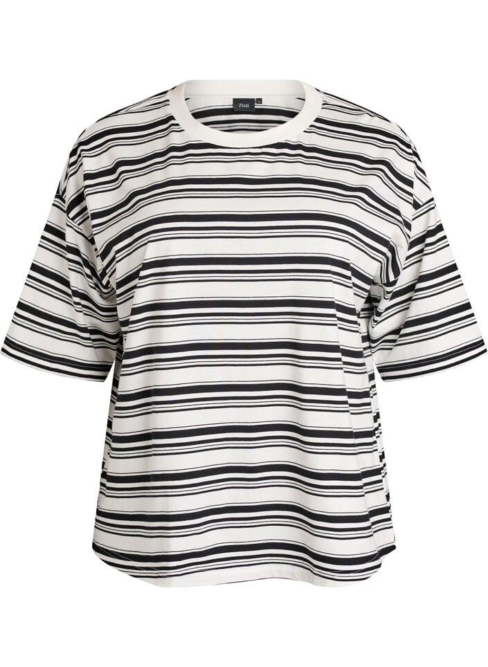 Boxy T-shirt med stribet m&oslash;nster, Sort, Packshot image number 0