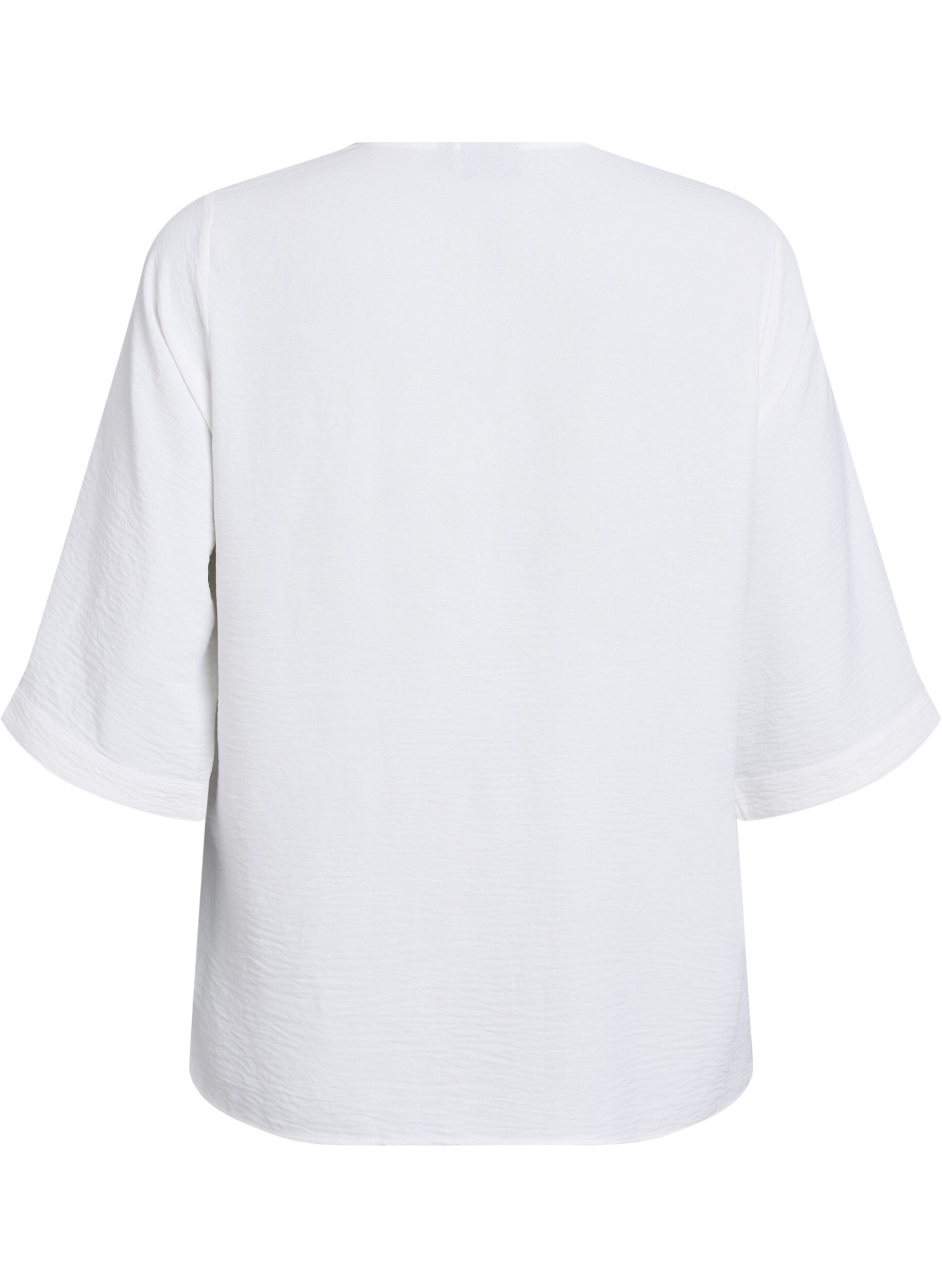 ZizziSkjortebluse med V-udsk&aelig;ring og 3/4-&aelig;rmer, Vanilla, Packshot image number 1