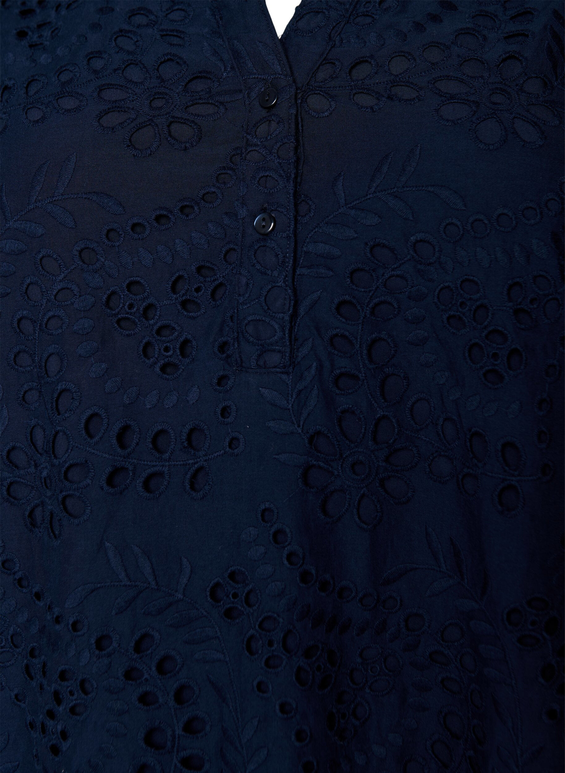 Zizzi Kjole i broderie anglaise med fl&aelig;se&aelig;rmer, Bl&aring;, Packshot image number 2