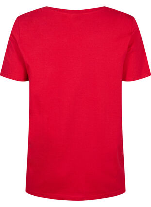 T-shirt i bomuld med broderi anglaise, Tango Red, Packshot image number 1