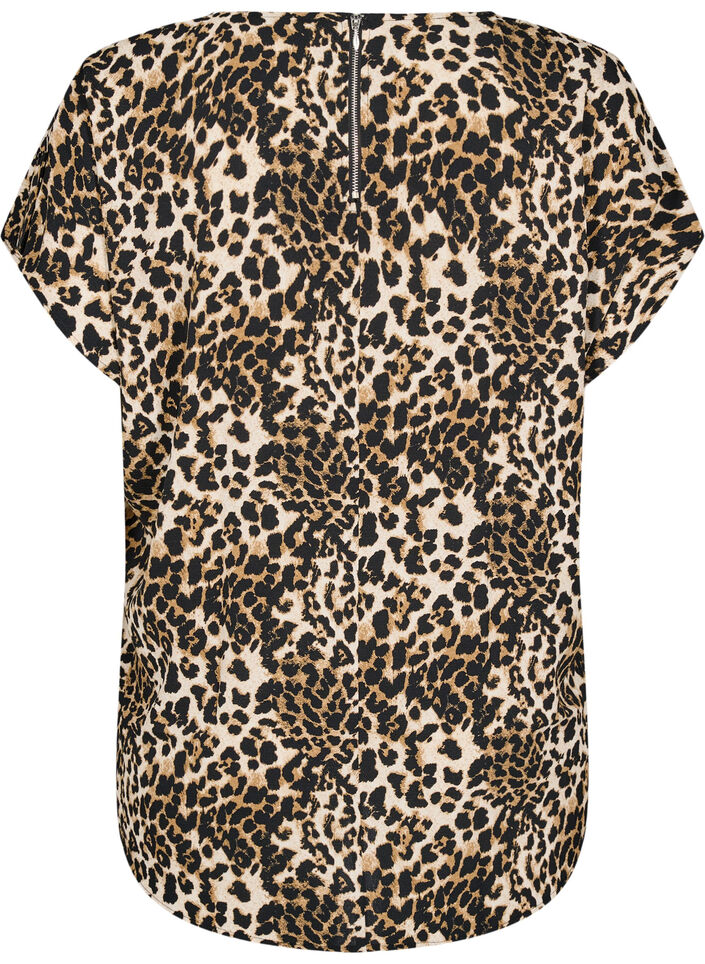 Kortærmet bluse med leopardprint, Leopard AOP, Packshot image number 1