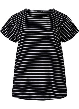 Bomulds t-shirt med striber, Black W. Stripe, Packshot image number 0