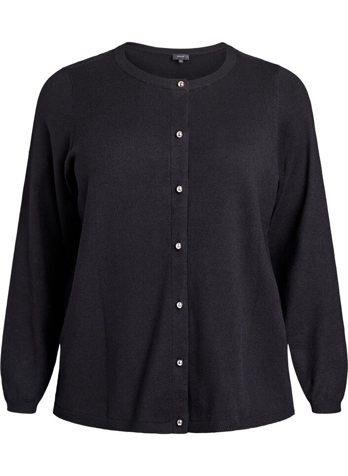 Cardigan med runde knapper, Sort, Packshot image number 0