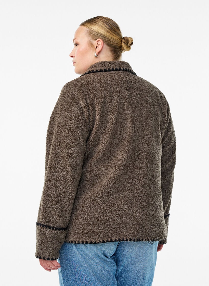 Teddyjakke med kontrastdetaljer, Brun, Model image number 2