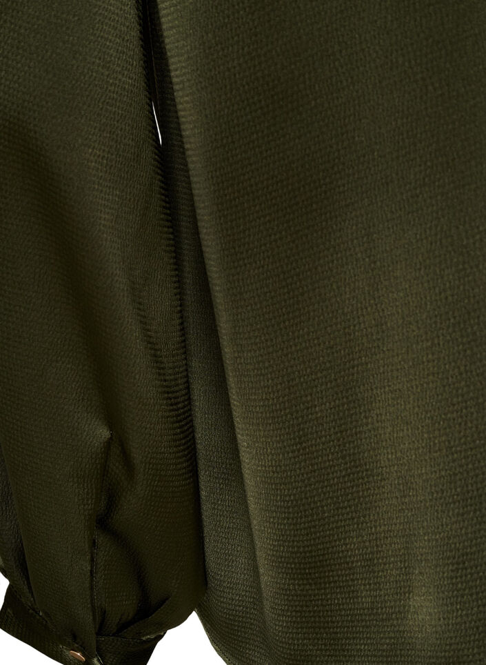 Bluse med skjortekrave og V-hals, Gr&oslash;n, Packshot image number 3
