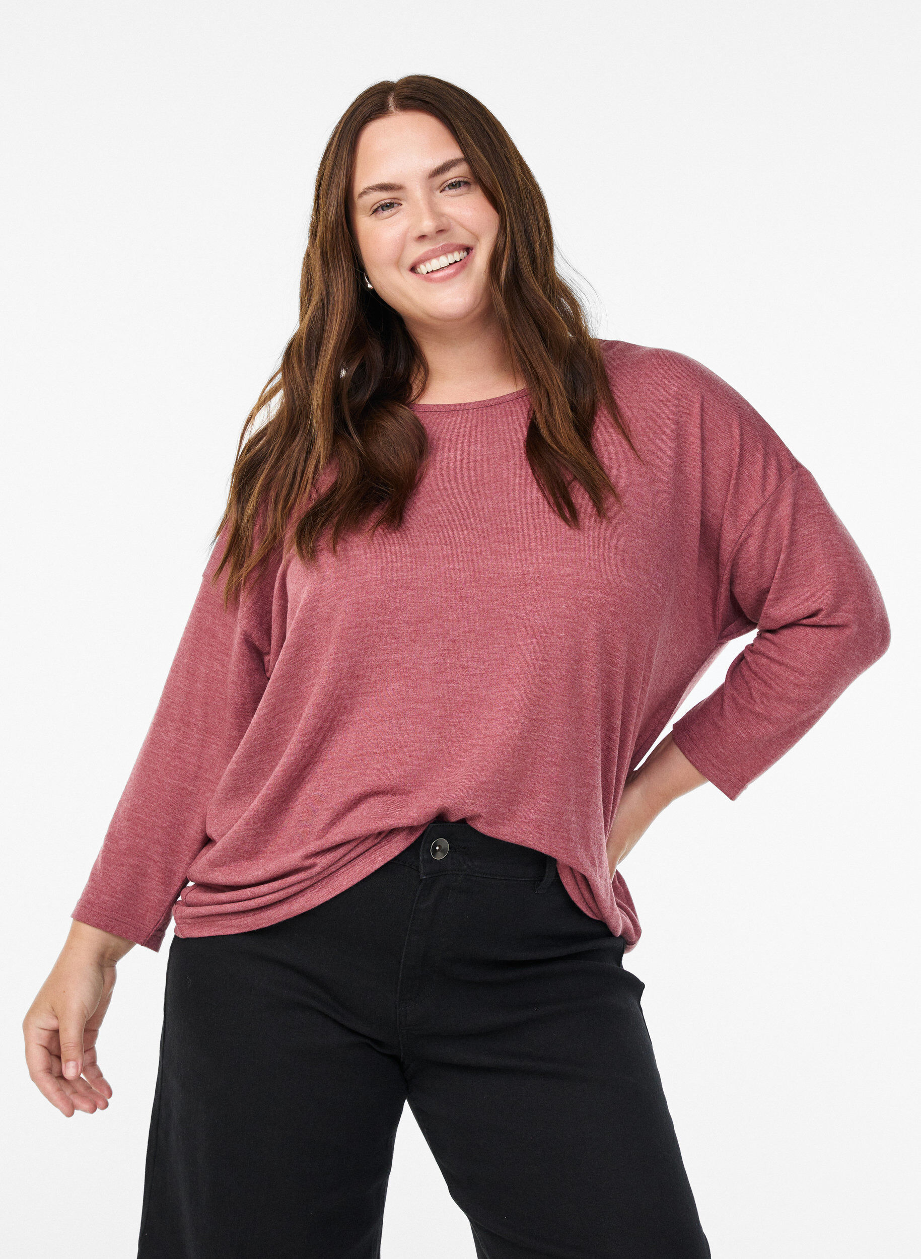 ZizziJerseybluse med 3/4 &aelig;rmer, Lyser&oslash;d, Model image number 0