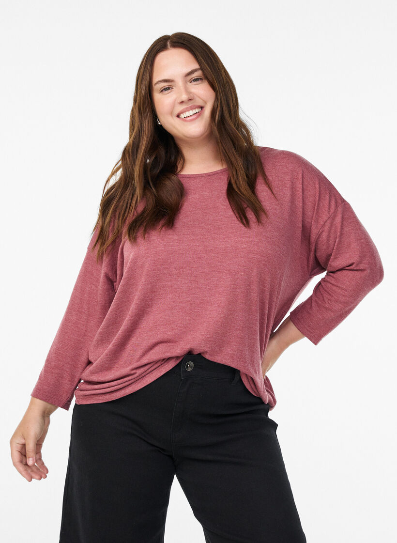 Jerseybluse med 3/4 &aelig;rmer, Lyser&oslash;d, Model image number 0