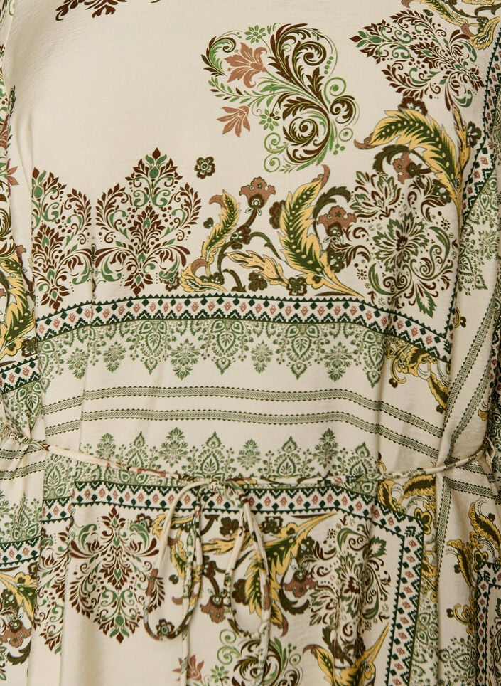 M&oslash;nstret midikjole i viskose med bindeb&aring;nd, Gr&oslash;n, Packshot