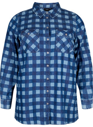 Bomulds skjorte i paisley mønster, Blue Check, Packshot image number 0
