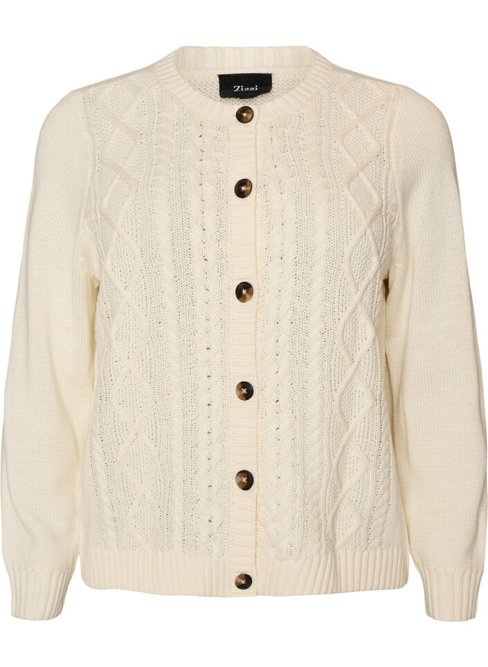 Cardigan med kabelstrikket m&oslash;nster, Vanilla, Packshot image number 0