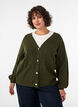 Cardigan med V-hals og ribstruktur, Gr&oslash;n, Model image number 0