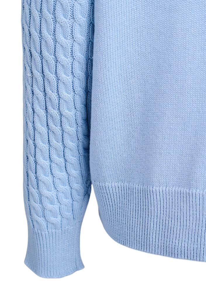 Kabelstrikket cardigan med gyldne knapper, Bl&aring;, Packshot image number 3