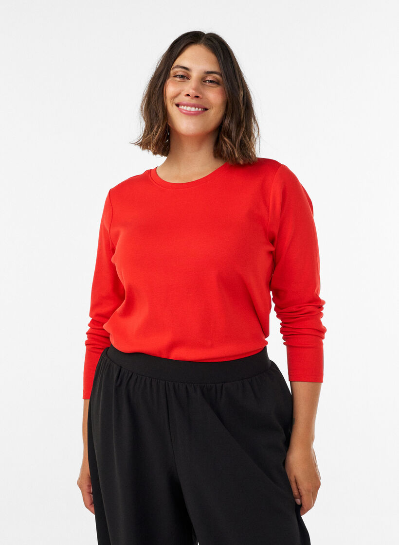 Lang&aelig;rmet basis T-shirt med rund hals, R&oslash;d, Model image number 0