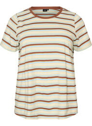 Stribet T-shirt i &oslash;kologisk bomuld, Brun