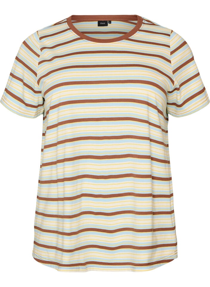 Stribet T-shirt i &oslash;kologisk bomuld, Brun, Packshot image number 0
