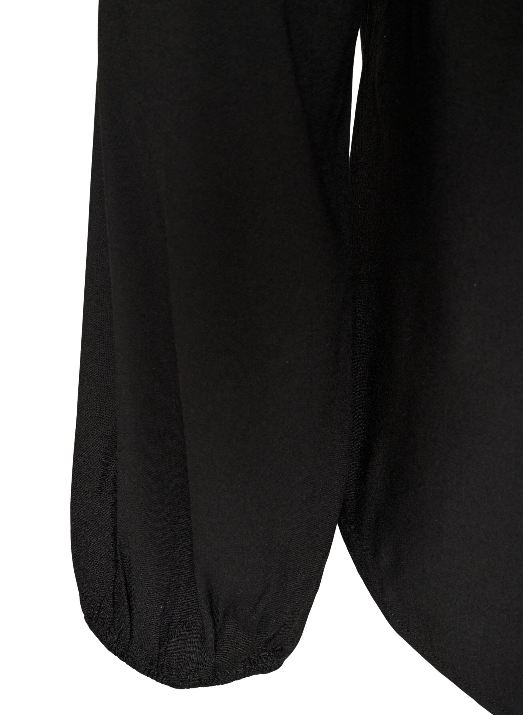 ZizziViskosebluse med V-hals og lange &aelig;rmer, Sort, Packshot image number 3