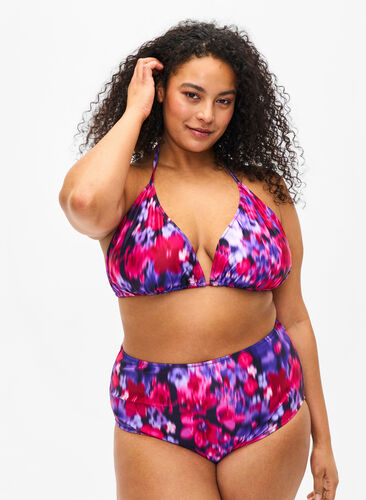 Bikini underdel med print og høj talje , Pink Flower AOP, Model image number 0
