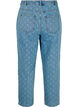 Cropped jeans med print og høj talje, Blue denim, Packshot image number 1