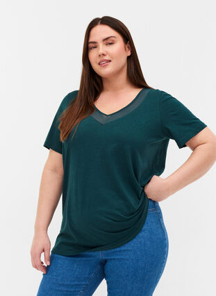 Kortærmet t-shirt med v-hals og mesh, Ponderosa Pine, Model image number 0