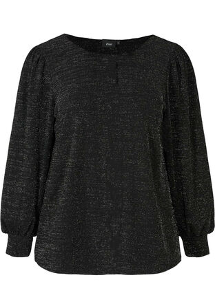 Langærmet bluse med glimmer, Black, Packshot image number 0