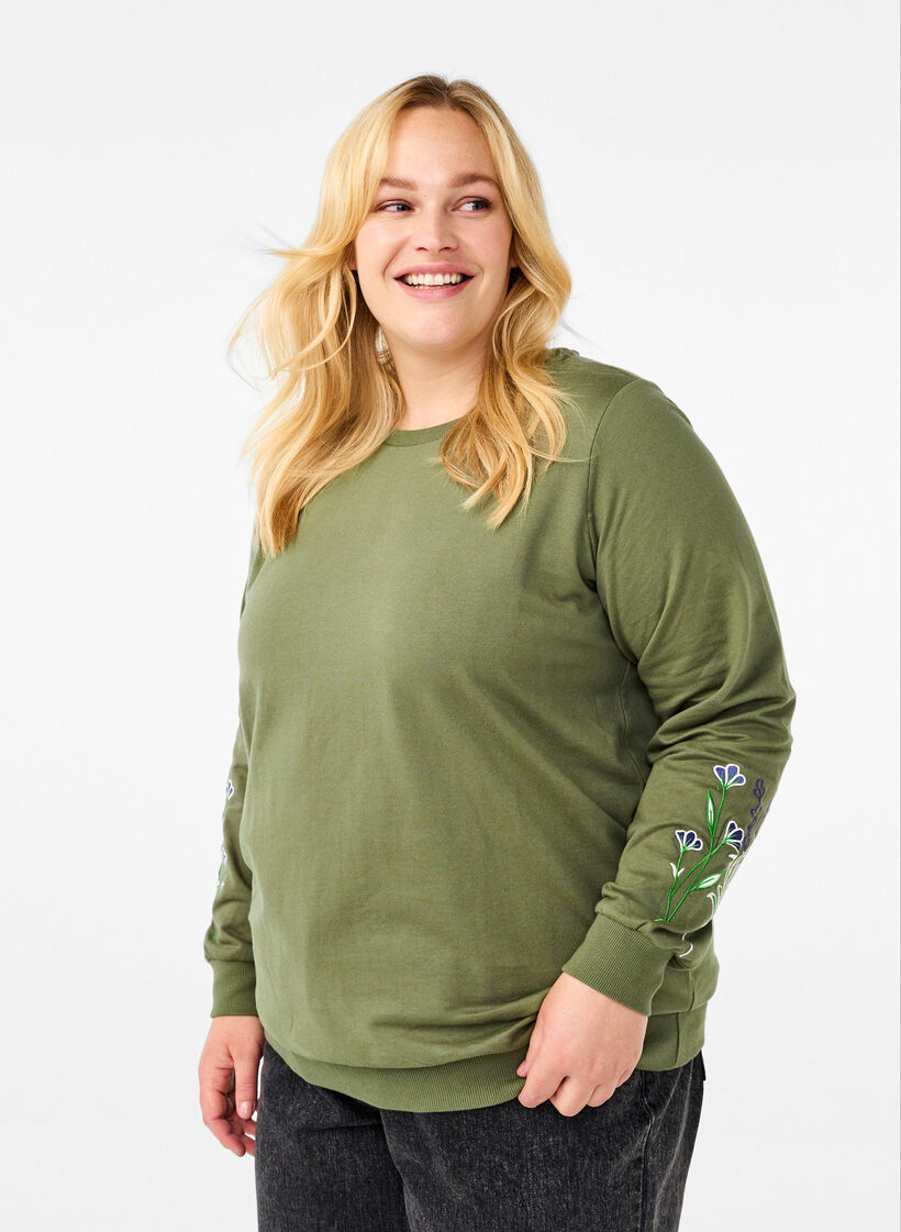 Sweatshirt med broderede blomster, D. L. Green W. emb., Model image number 0